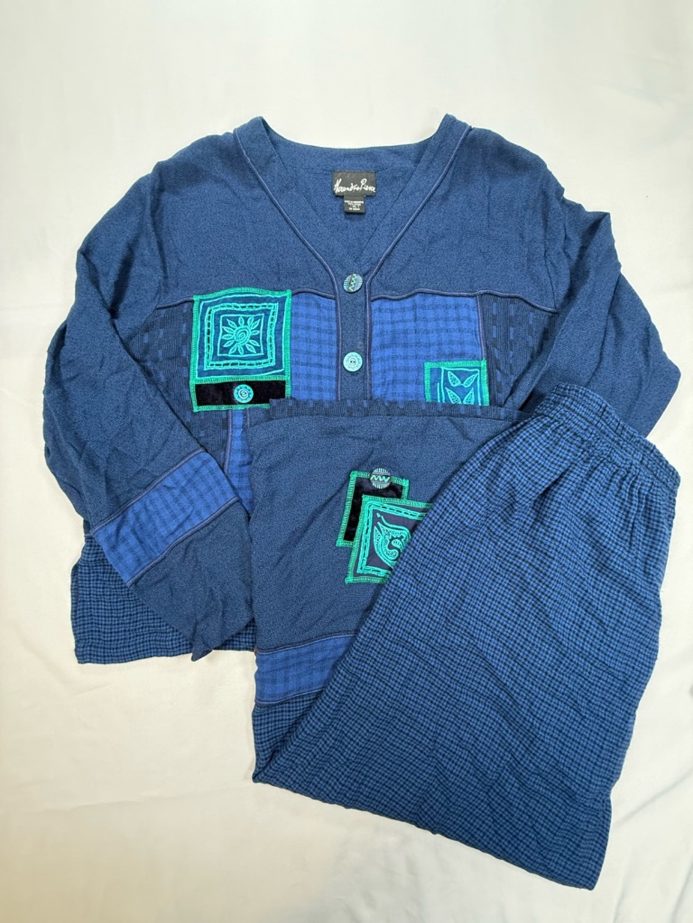 Alexandria Pierce Navy top and skit set with Teal Patch Accents